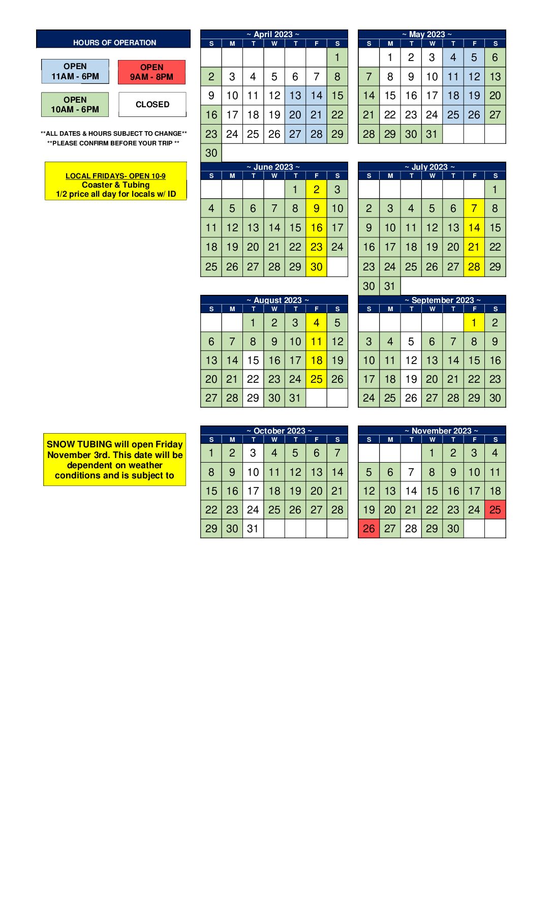 Operations Calendar - Highlands Outpost